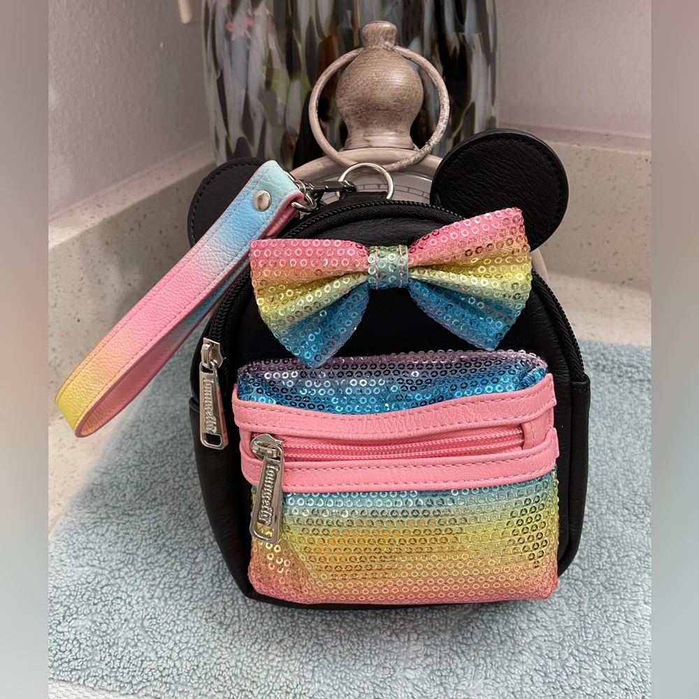 Loungefly Disney Black and Rainbow Sequin Wristlet